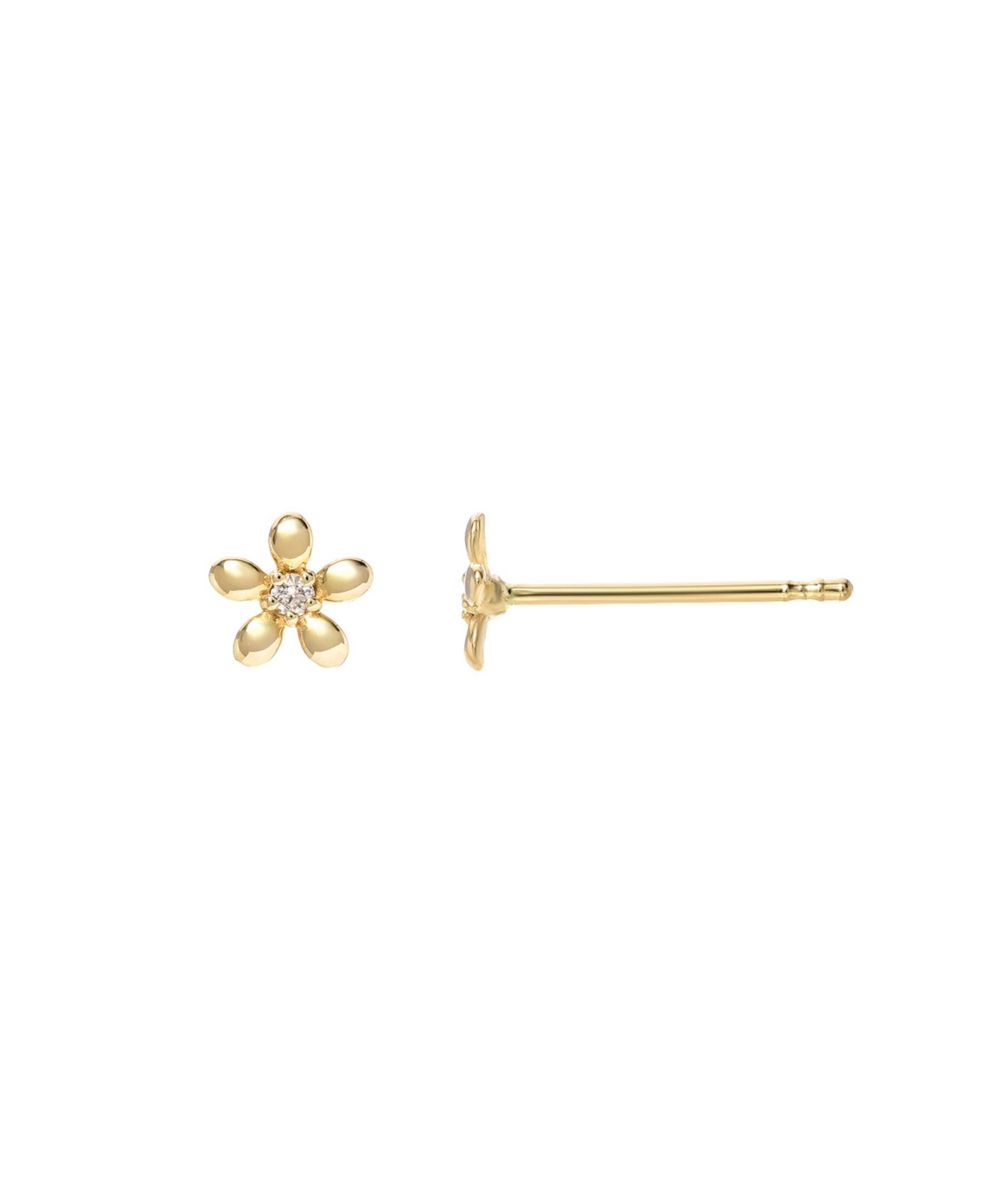 Tiny Diamond Flower 14K Yellow Gold Stud Earrings - Gold