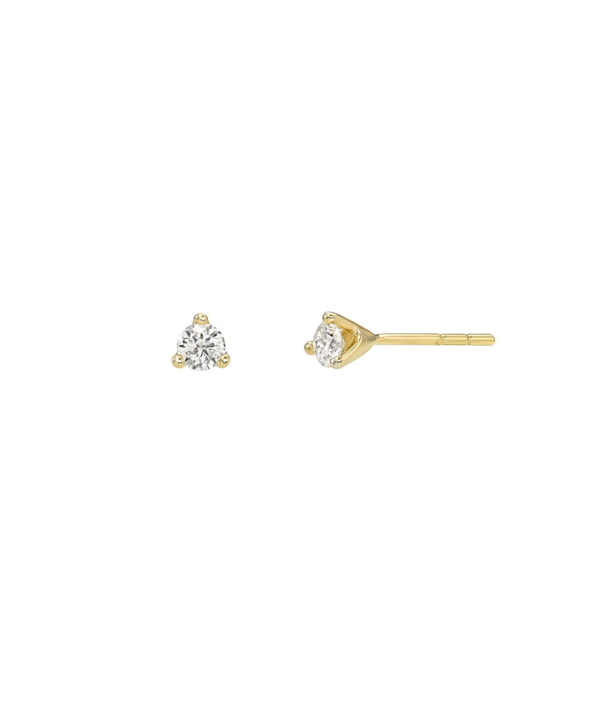 3 Prong Diamond 14K Yellow Gold Stud Earrings - Gold
