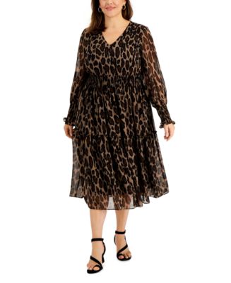 Taylor Plus Size Animal-Print Smocked-Chiffon A-Line Dress - Macy's