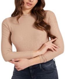 Embossed Logo Mock-Neck Top