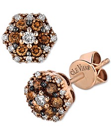 Chocolate Diamond (1/4 ct. t.w.) & Vanilla Diamond (1/10 ct. t.w.) Cluster Stud Earrings in 14k Rose Gold