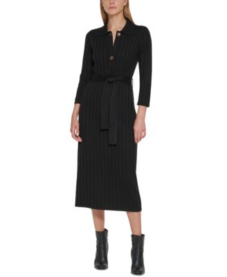 Calvin Klein - Collared Ribbed-Knit Sweater Dress