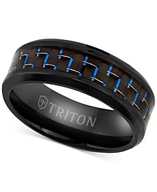 Men's Blue Carbon Fiber Inlay Comfort Fit Band in Black Titanium 