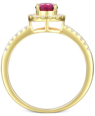 Sapphire (5/8 ct. t.w.) & Diamond (1/5 ct. t.w.) Halo Ring in 14k White Gold (Also in Emerald & Ruby)