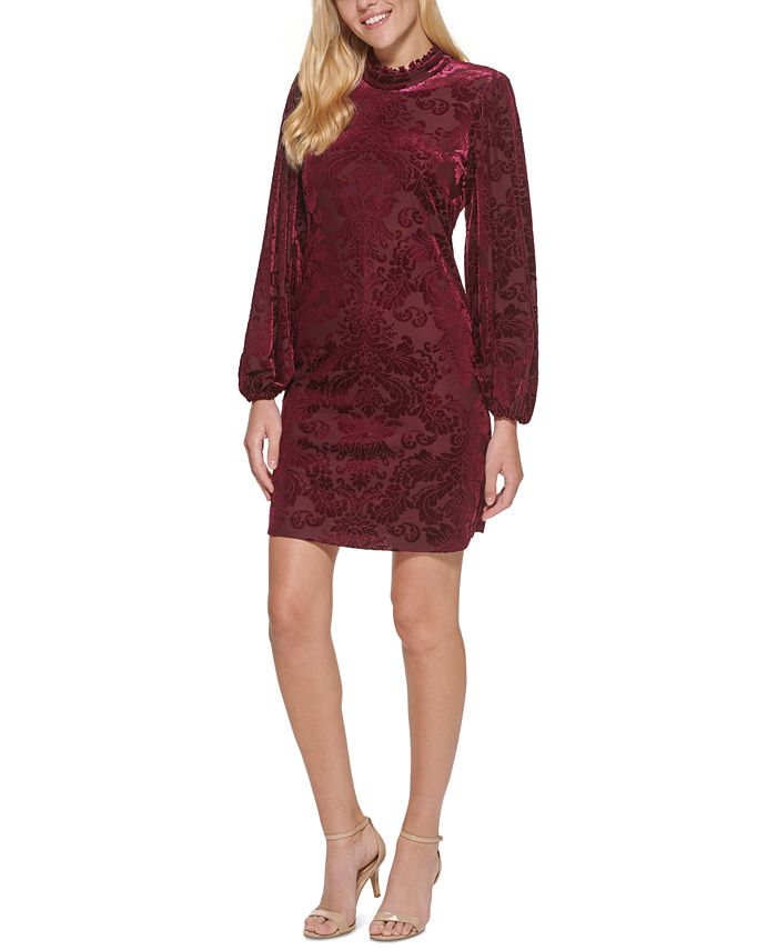 Vince Camuto Velvet Pattern Blouson Sleeve Dress Macy s