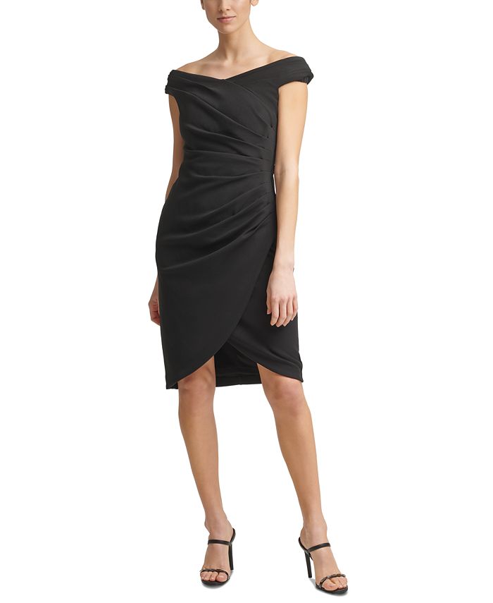 calvin klein off the shoulder crepe gown