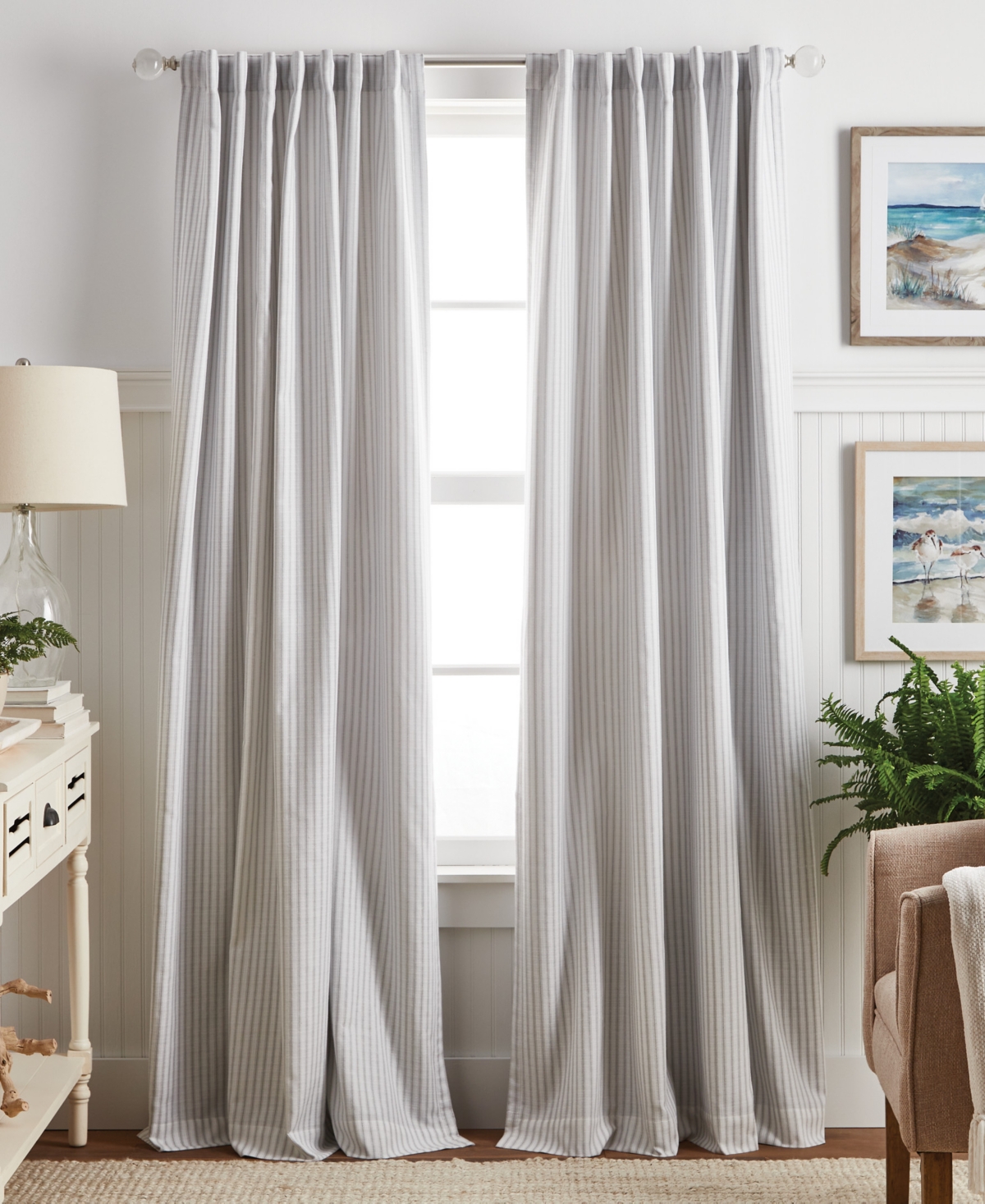 Martha Stewart Collection Ticking Stripe Panel Pair, 95", Created For Macy's In Gray