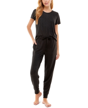 Shop Roudelain Scoop Neck T-shirt & Jogger Pants Pajama Set In Black Space Dye