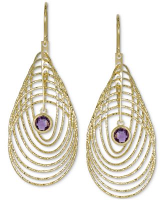 Garnet Bezel Spiral Drop Earrings (2 ct. t.w.) in 14k Gold-Plated Sterling Silver (Also in Amethyst)