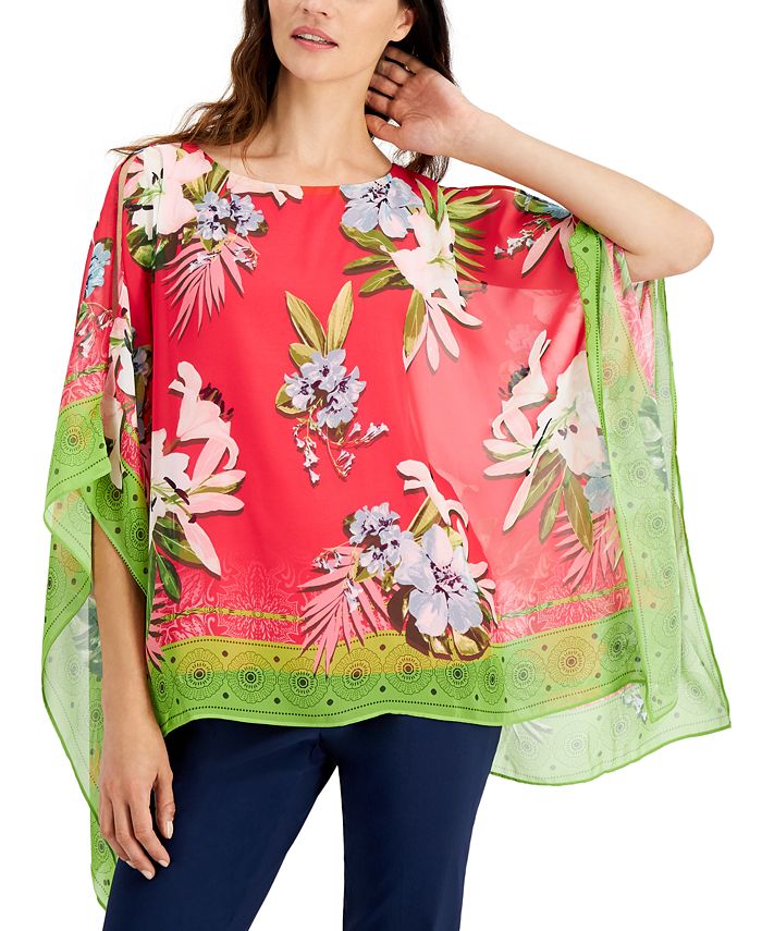JM Collection Floral-Print Poncho Top, Created for Macy's - Macy's