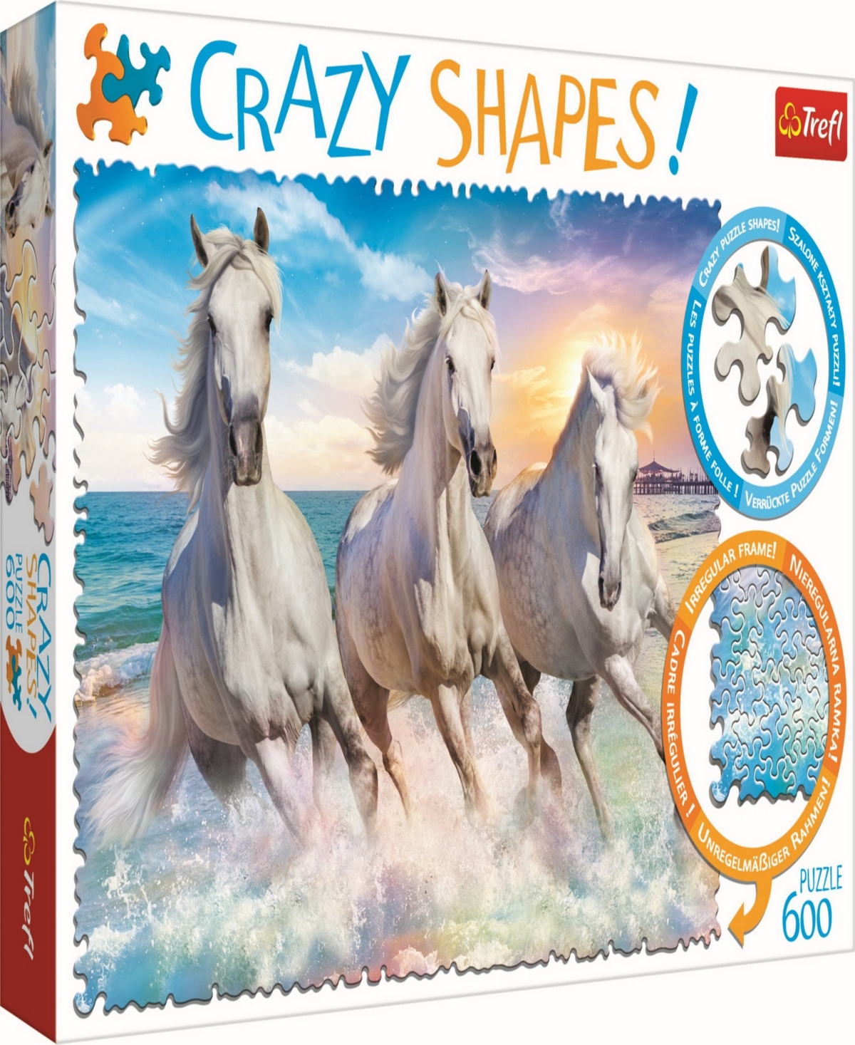 Trefl Crazy Shape Jigsaw Puzzle Horses Gallop Among The Waves, 600 Pieces In Multicolor