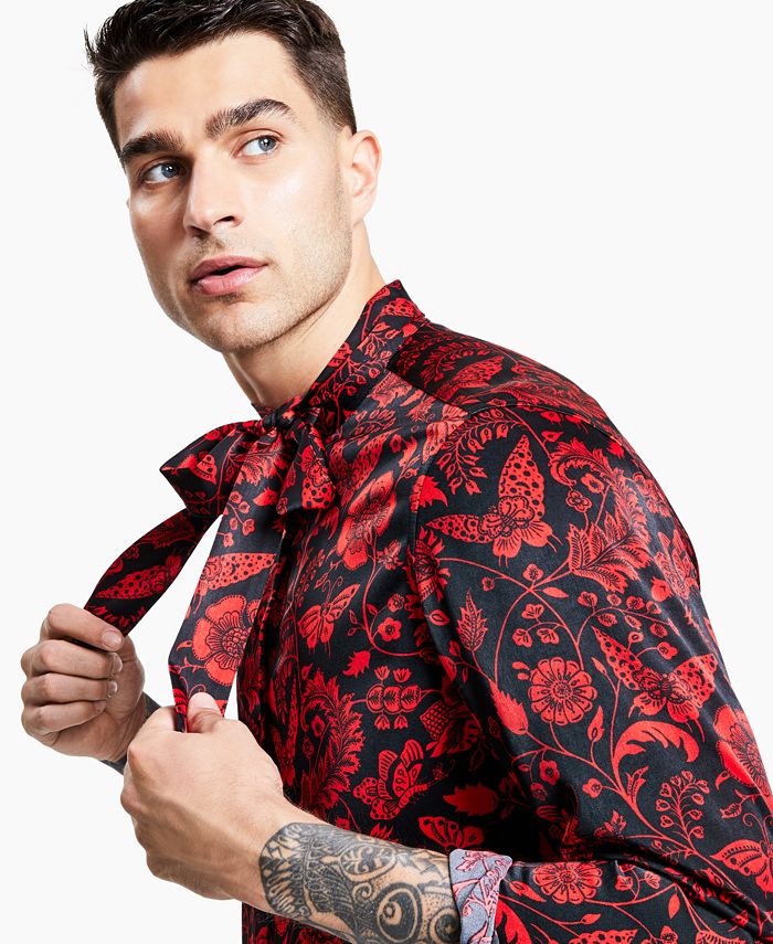 INC International Concepts Men's Bow Tie Floral & Butterfly Print Shirt
