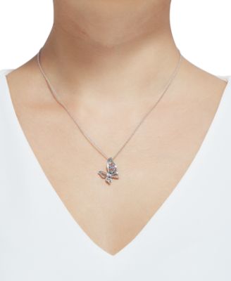 Multicolor (1/5 ct. t.w.) & Diamond Accent Openwork Butterfly 18" Pendant Necklace in Sterling Silver