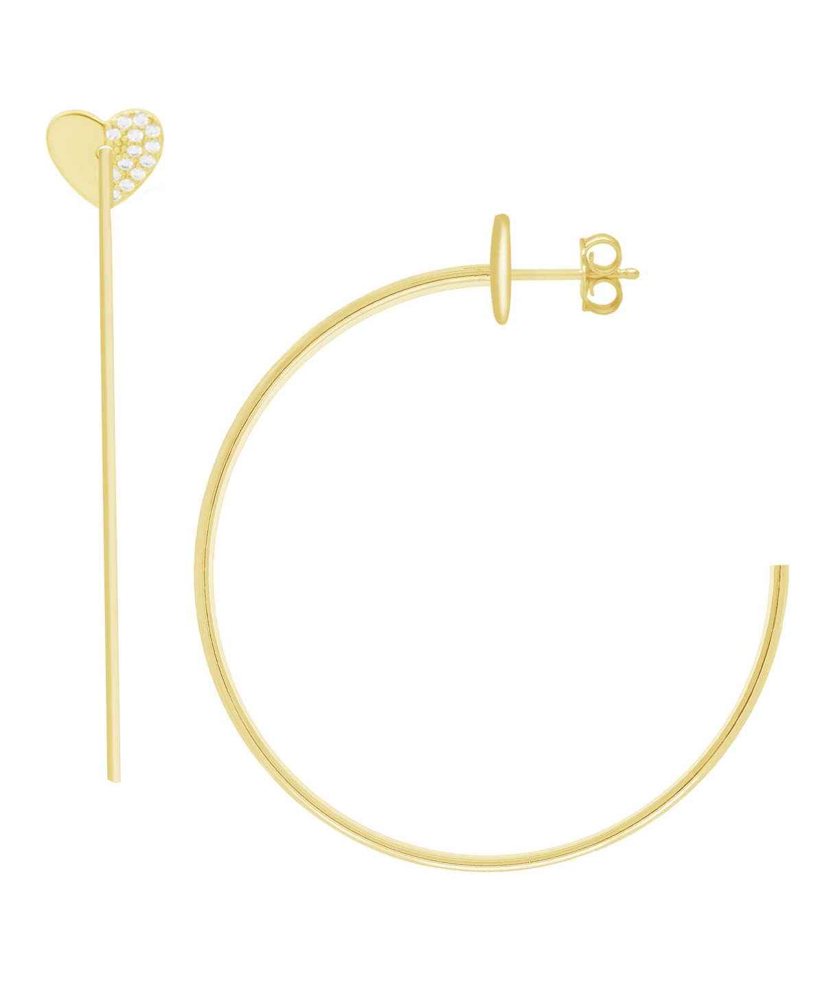And Now This High Polished Cubic Zirconia Pave Heart C Hoop Earring, Gold Plate - Gold-Tone
