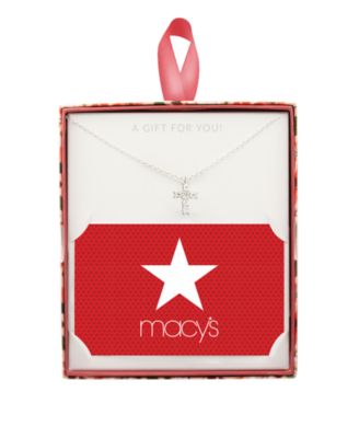 Cubic Zirconia Cross Silver Plate Necklace in Gift Card Box