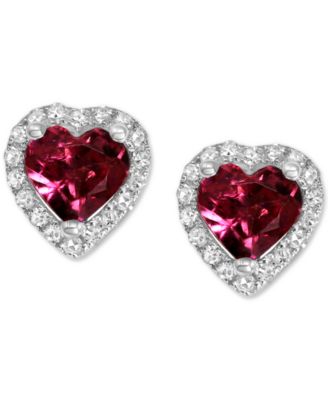 Macy's - Rhodolite (7/8 ct. t.w.) & Diamond (1/8 ct. t.w.) Heart Stud Earrings in 14k White Gold
