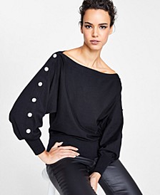 Rhinestone-Button Sweater, Created for Macy's