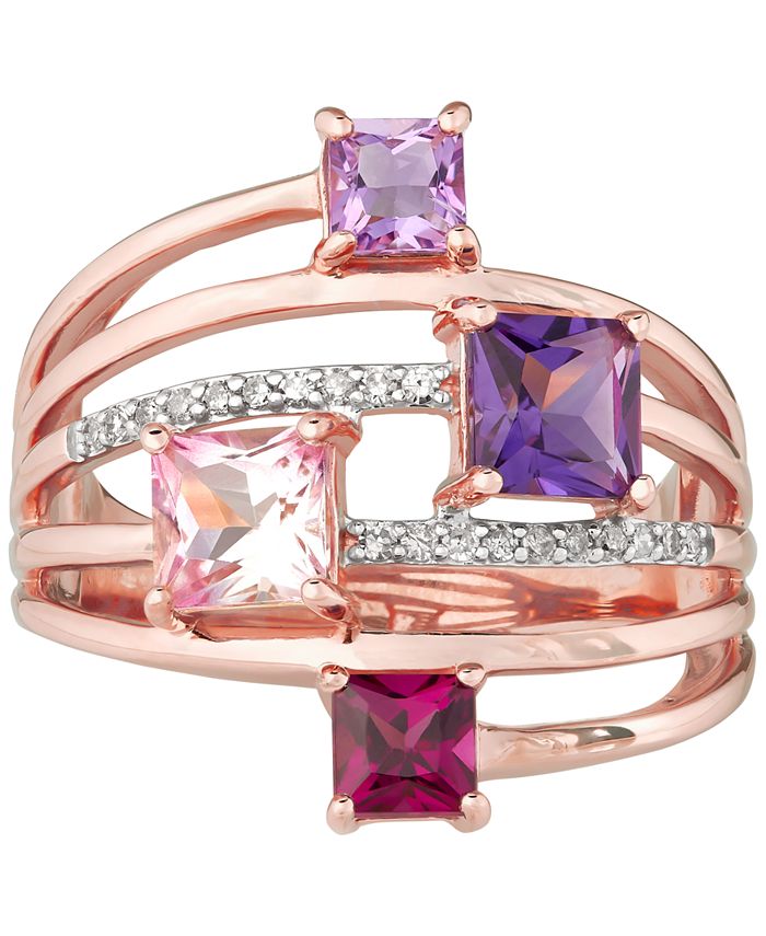Macy's - Multi-Gemstone (2-1/6 ct. t.w.) & Diamond (1/10 ct. t.w.) Ring in 18k Rose Gold-Plated Sterling Silver