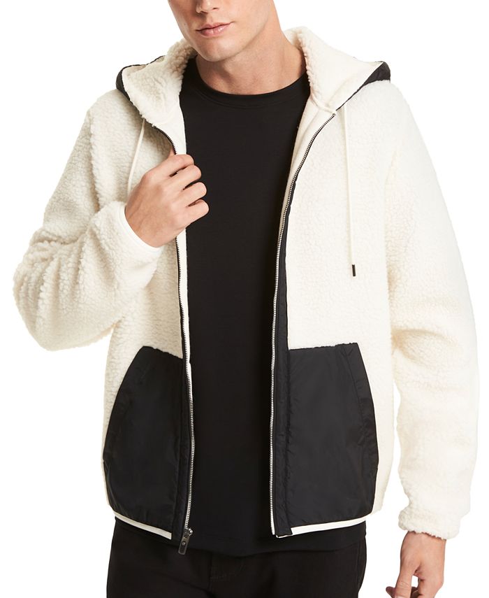 Calvin Klein Performance Mixed-Media Sherpa Jacket Hoodie Size Small White