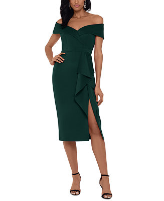 XSCAPE Petite Waterfall-Ruffle Off-the-Shoulder Gown & Reviews ...