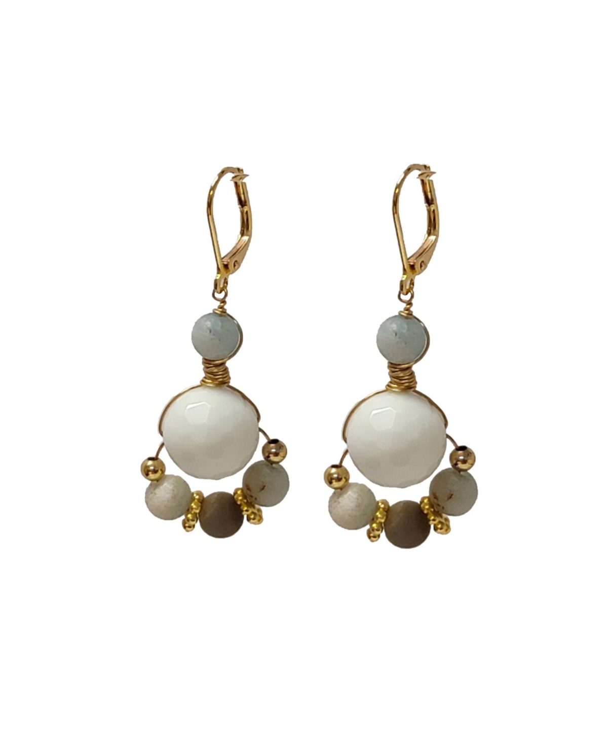 Women's Nurelle Ain Earrings with Amazonite and White Jade Beads - Gold-tone