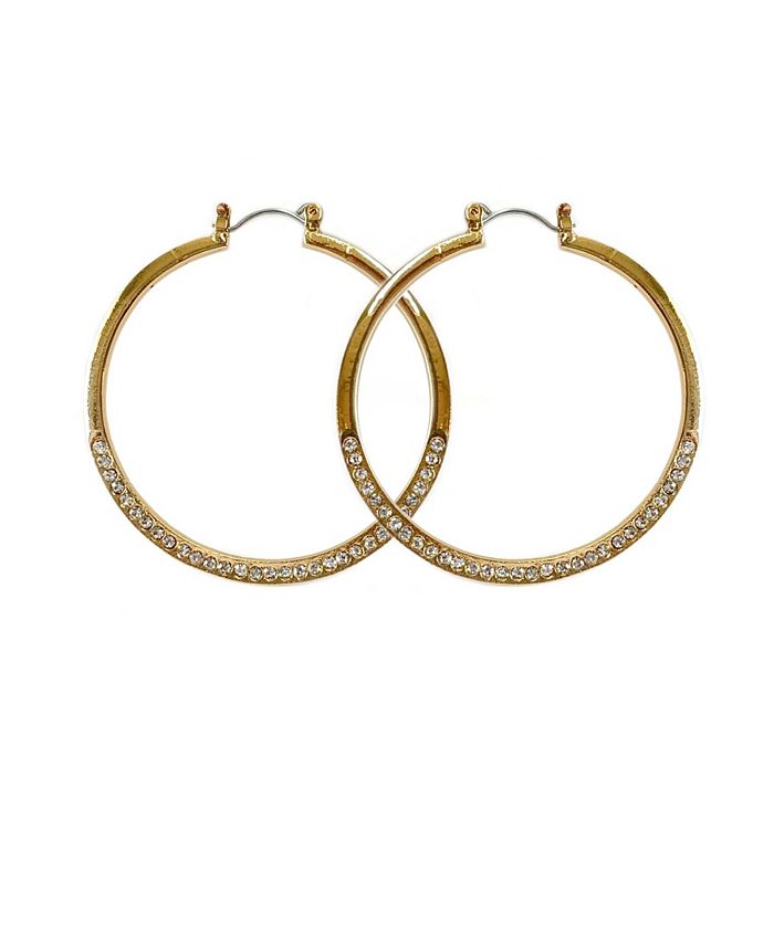 GUESS Gold-tone and crystal flat edge hoop - Macy's