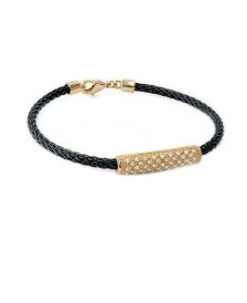 Black and gold-tone stainless steel and pave bar bracelet 