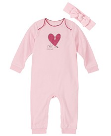 Baby Girls 2 Piece Coverall and Headband Set