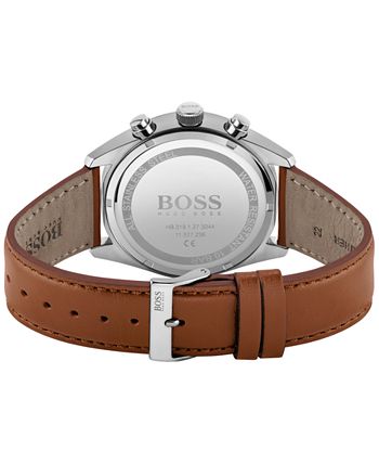 BOSS - Men's Chronograph Champion Brown Perforated Leather Strap Watch 44mm