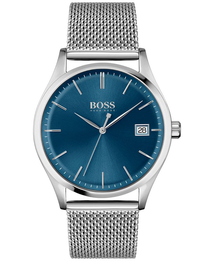 BOSS Men's Commissioner Stainless Steel Mesh Bracelet Watch 42mm - Macy's