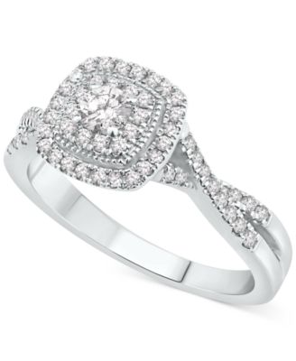 Diamond Cushion Halo Twist Bridal Set (5/8 ct. t.w.) in 14k White Gold