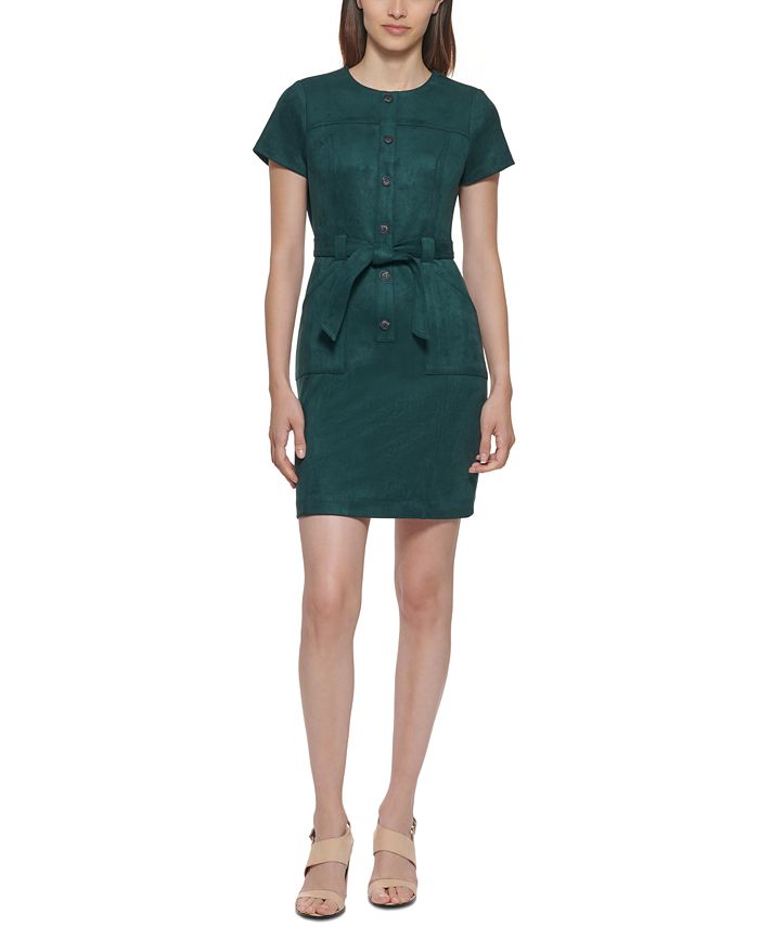 Calvin Klein Women's Faux-Leather Short-Sleeve Dress - Macy's