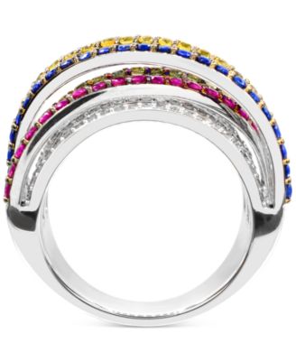 Multi- Sapphire (2-1/2  ct. t.w.) and Diamond (1/6  ct. t.w.) Ring Set in Sterling Silver