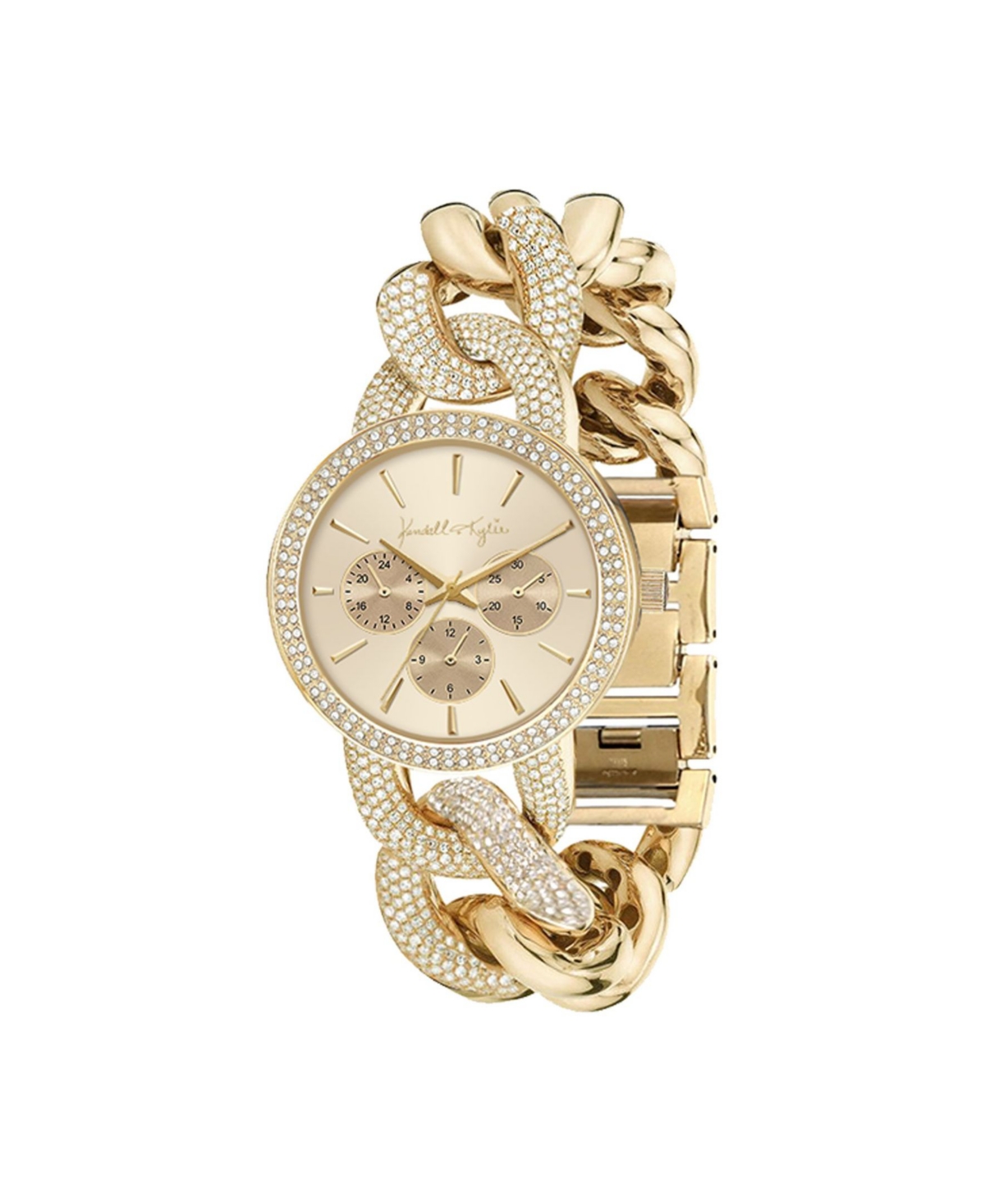 Women's Large Open-Link Gold-Tone Mock-Chronograph Analog Metal Bracelet Watch - Gold-Tone