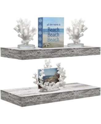 2 Pack 16 Inch Rectangle Wall Mounted Floating Shelves - for Home Decor to Display Trophies, Books, Frames, and more