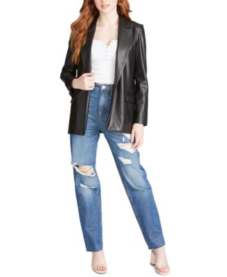 faux leather open front jacket