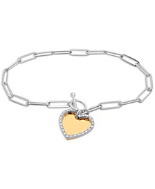 Diamond Toggle Heart Charm Paperclip Link Bracelet (1/5 ct. t.w.) in Sterling Silver & Gold-Plate