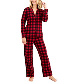 Fleece Notch-Collar Pajama Set, Created for Macy's