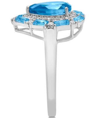 Swiss Blue Topaz (3-3/8 ct. t.w.) & White Topaz (1/6 ct. t.w.) Teardrop Halo Ring in Sterling Silver (Also in Amethyst & Morganite)