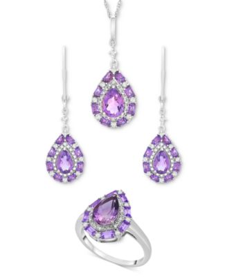 Swiss Blue Topaz (3-3/8 ct. t.w.) & White Topaz (1/6 ct. t.w.) Teardrop Halo Ring in Sterling Silver (Also in Amethyst & Morganite)