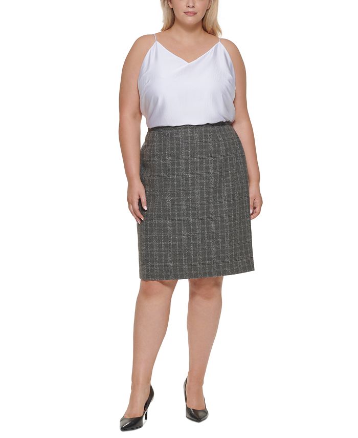 Calvin Klein Women's Plus Asymmetric Printed Midi Skirt Black Size 20W