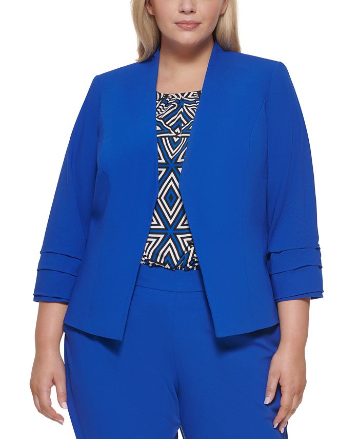 Calvin Klein Plus Size Open-Front Pleated-Cuff Blazer & Reviews - Jackets &  Blazers - Women - Macy's