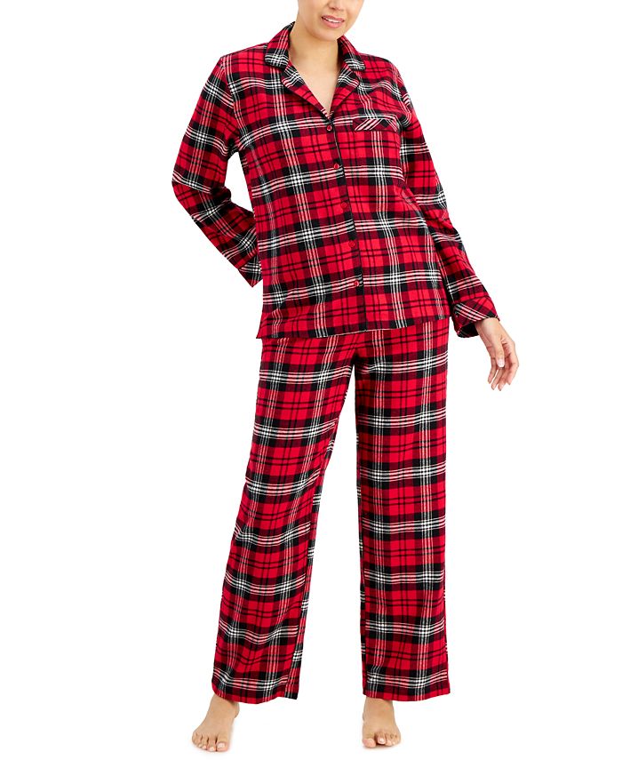 Petite Printed Cotton Flannel Pajama Set, Created for Macy's