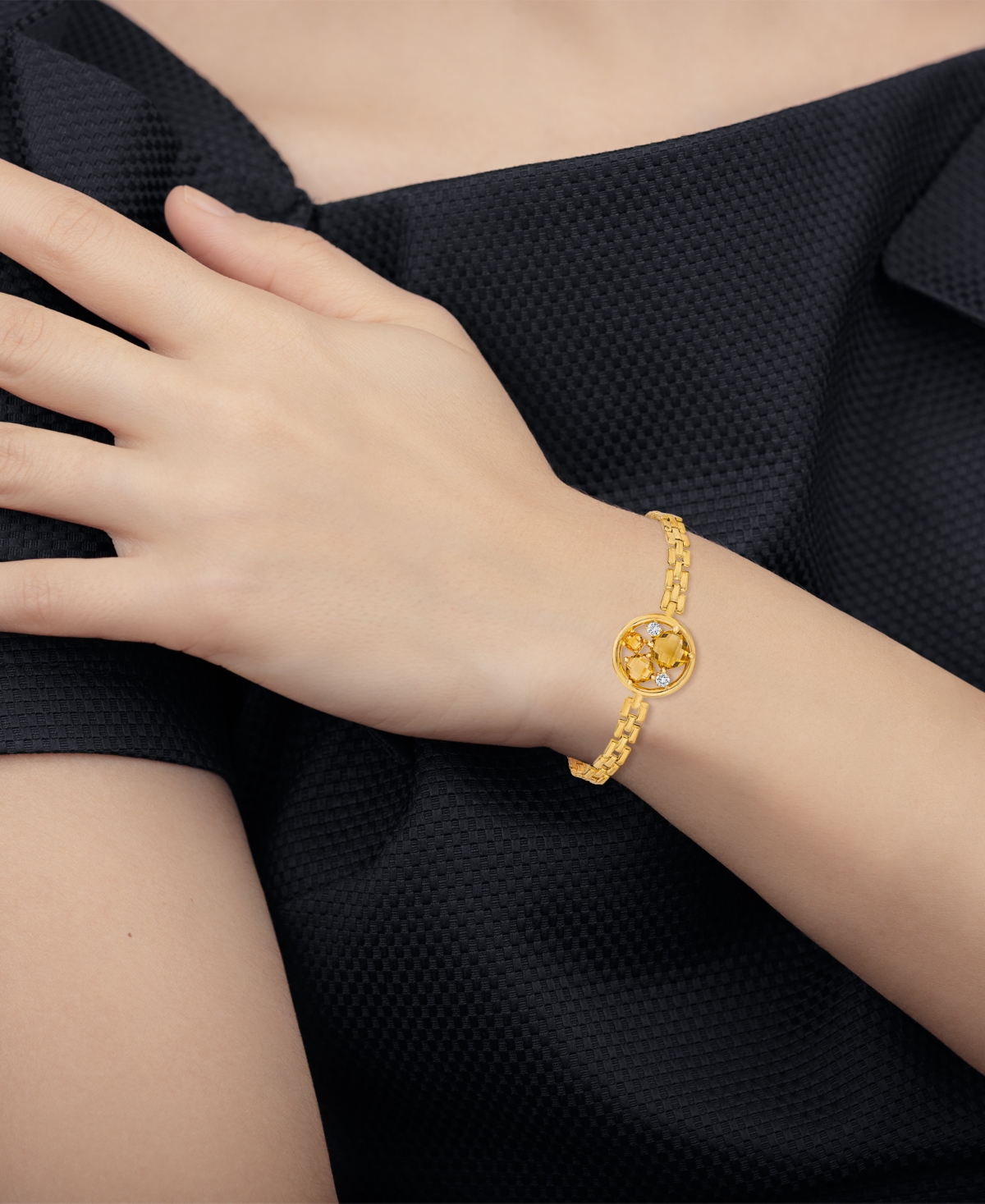 (3-1/5 ct. t.w.) & White Topaz (1/8 ct. t.w.) Panther Link Bracelet in 14k Gold-Plated Sterling Silver - Citrine