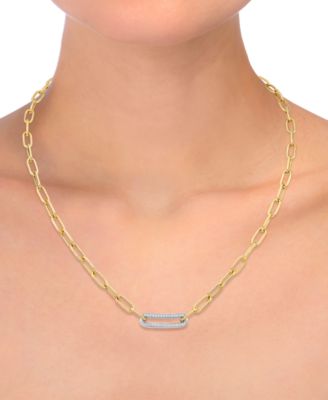 Diamond Bar Paperclip Link 18" Chain Necklace (1/5 ct. t.w.) in Sterling Silver & 14k Gold-Plate
