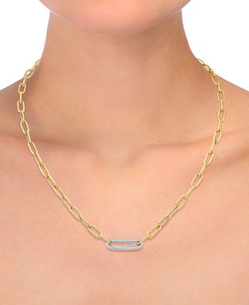 Diamond Bar Paperclip Link 18 Chain Necklace (1/5 Ct. t.w.) in Sterling Silver & 14K Gold-Plate - Sterling Silver K Gold-Plate