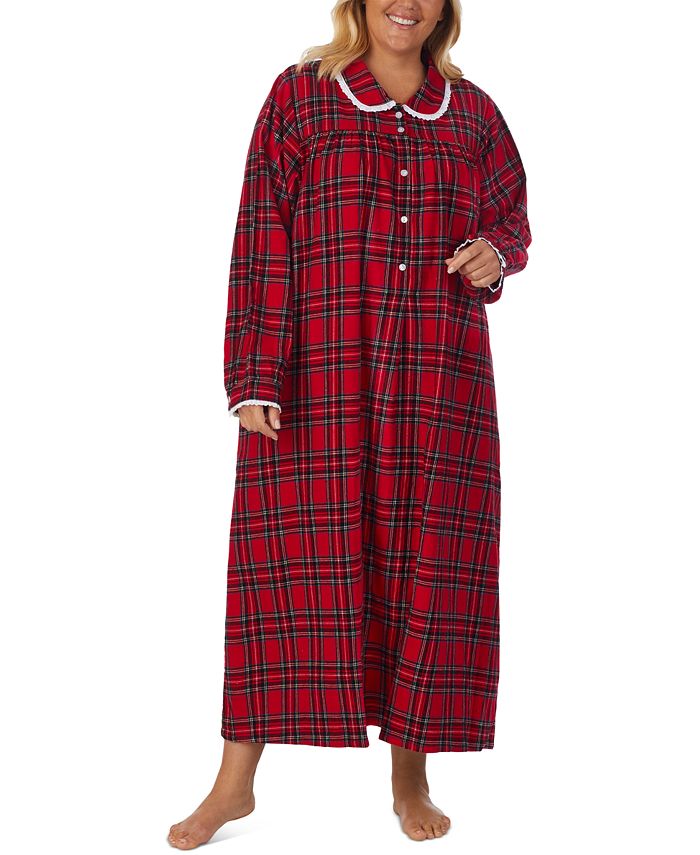 Lanz of Salzburg Plus Size Cotton Flannel Plaid Nightgown - Macy's