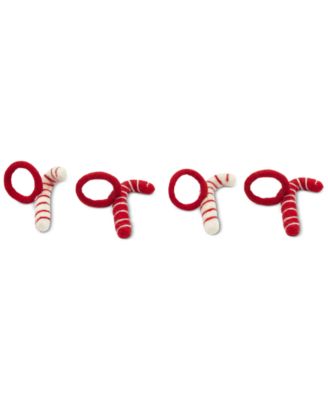 Thirstystone - Felted Wool Candy Cane Napkin Rings, Set of 4