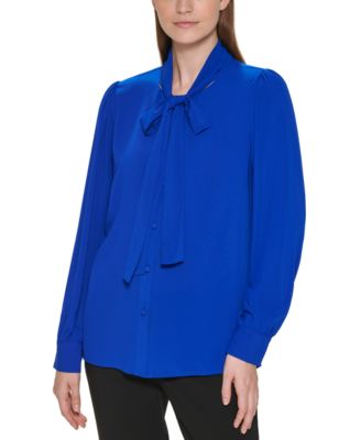 calvin klein long sleeve tie front blouse