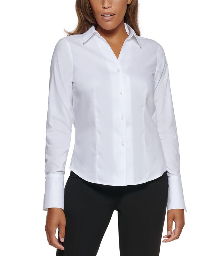 Calvin Klein Petite Cotton Collared Button-Down Blouse & Reviews - Wear to  Work - Petites - Macy's